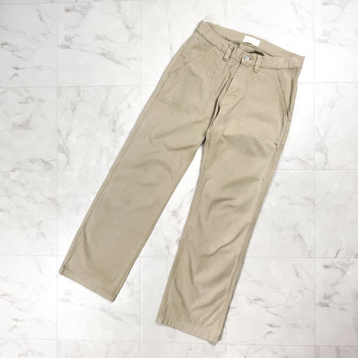 かぐれ コットンデニムワークパンツ チノパン ワイドパンツ スラックス レディース ベージュ サイズ2*GD237拍卖