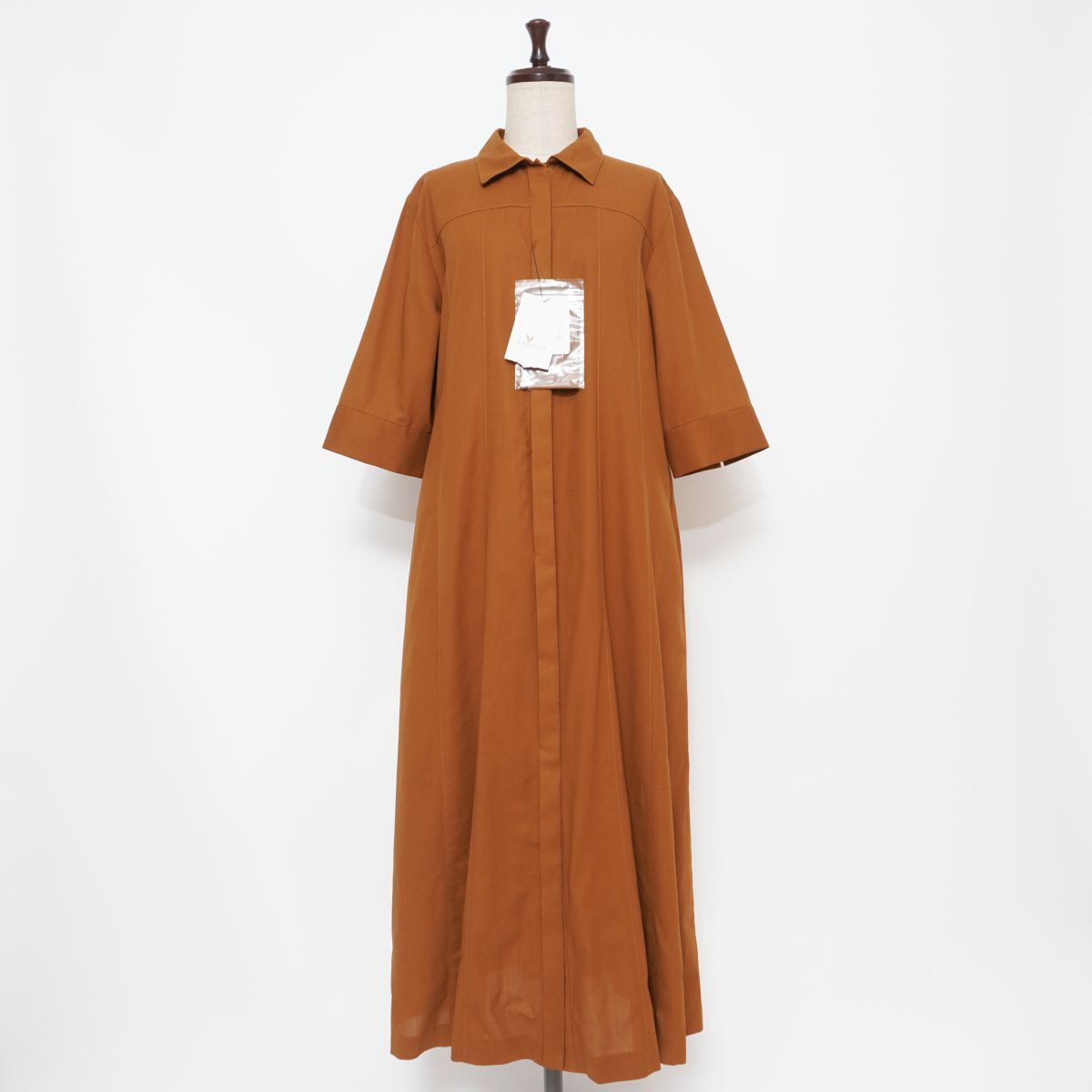 新品未使用 L'EQUIPE レキップ シャツワンピース ロング丈 半袖 レディース テラコッタブラウン 茶 サイズ 40*GD813拍卖