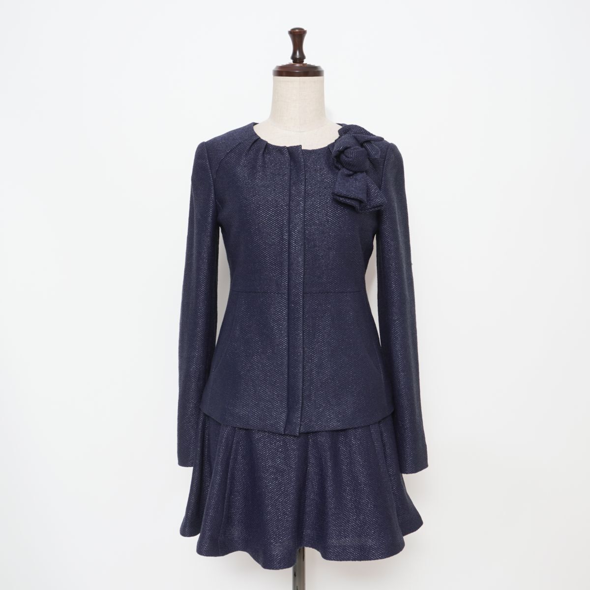 美品 nanette lepore ナレットポー ツイードセットアップスカートスーツ レディース ネイビー 紺 サイズ2*GD814拍卖