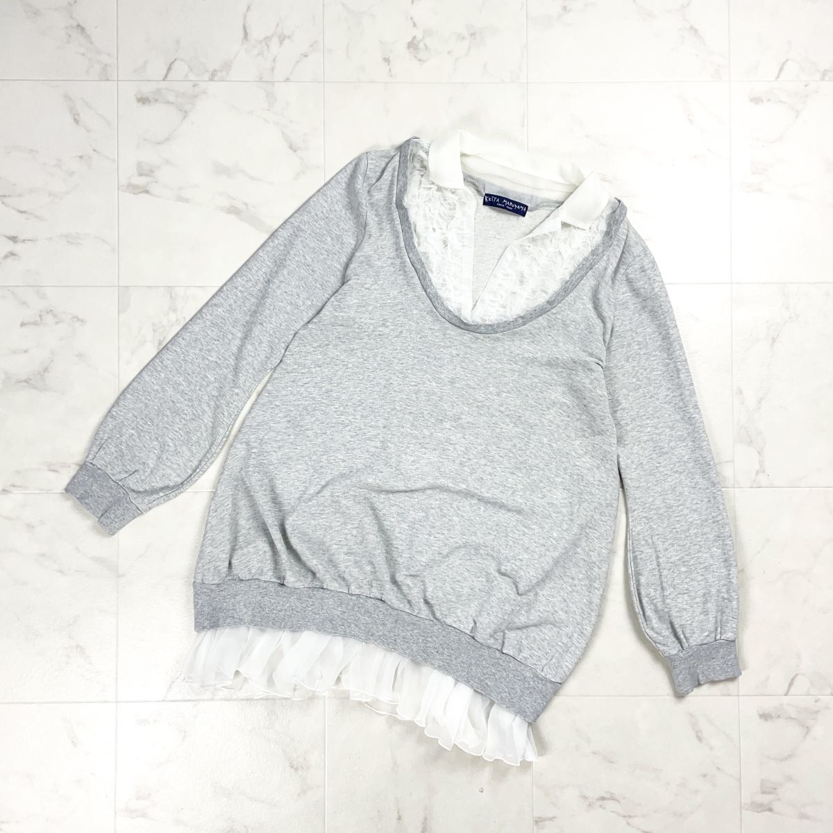 KEITA MARUYAMA ケイタマルヤマ フリルドッキングスウェットワンピース チュニック 膝丈 レディース グレー サイズ2*GD839拍卖