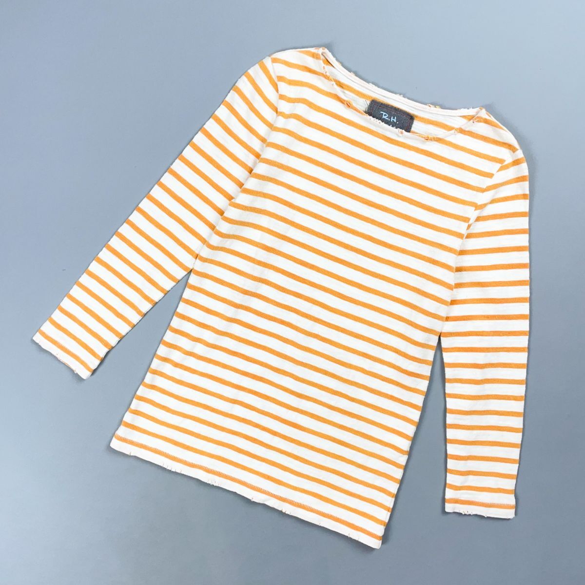 Ron Herman VINTAGE ロンハーマン ヴィンテージ ダメージ加工ボーダーカットソー 長袖 レディース 白 ホワイト オレンジ サイズXS*GD32拍卖