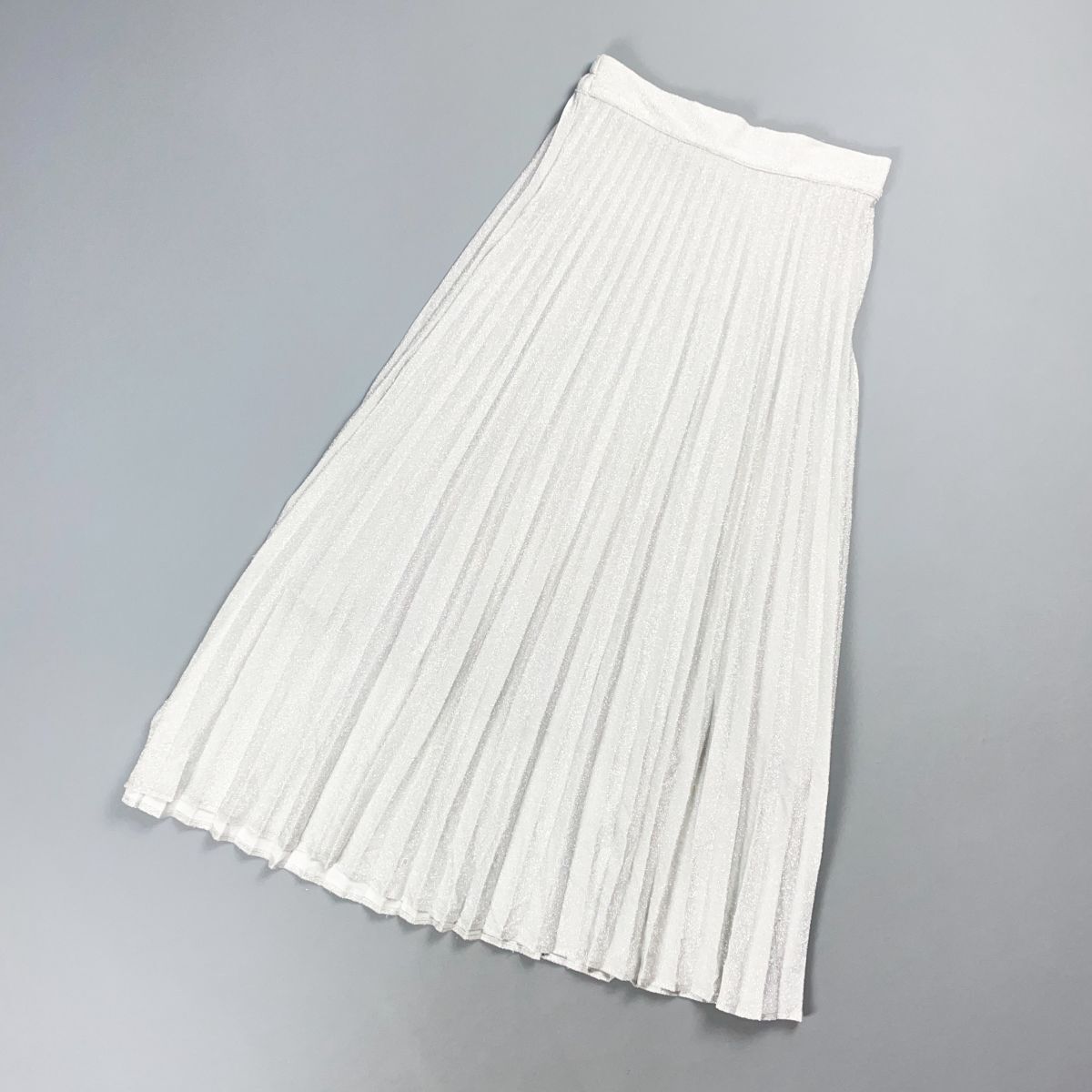 archives アルシーヴ ラメプリーツスカート イージースカート ラメ メタリック ロング丈 白 ホワイト シルバー サイズM*GD36拍卖