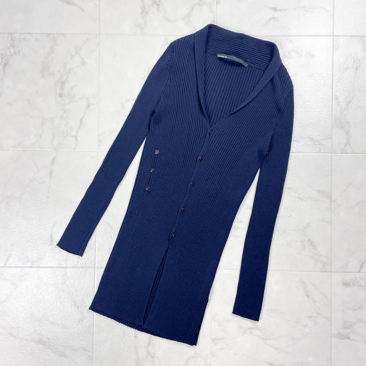 美品 GALERIE ギャルリーヴィー リブニットロングカーディガン 長袖 コットンニット レディース 黒 ブラック サイズ1*GD48拍卖