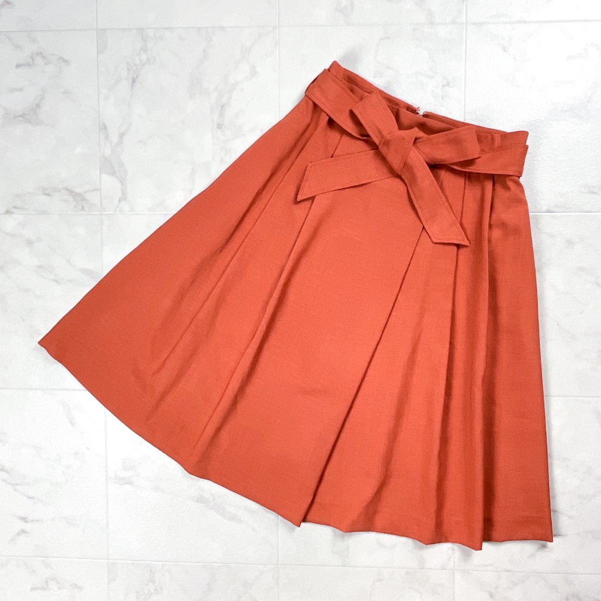 美品 GALLERY VISCONTI ギャラリービスコンティ タックフレアスカート ミモレ丈 テラコッタ オレンジ系 サイズ3*GD716拍卖