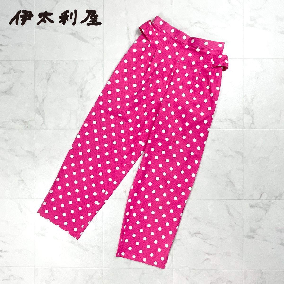 伊太利屋 イタリヤ ドットワイドテーパードパンツ サイドベルト ボトムス レディース ピンク サイズ11*GD726拍卖