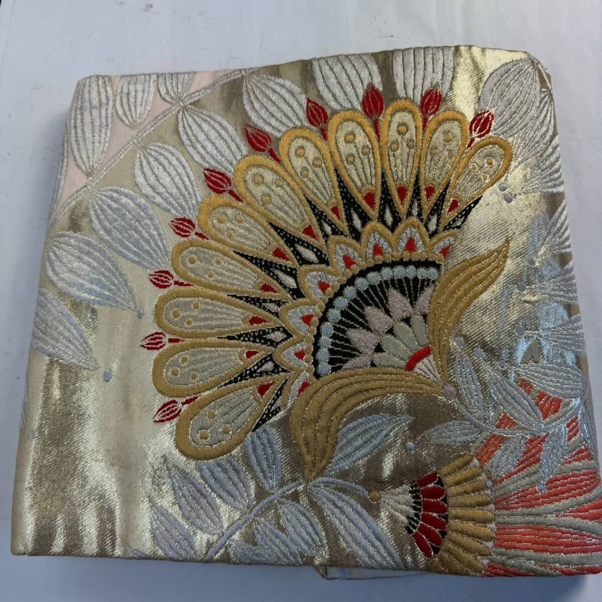 なごや帯 名古屋帯 扇柄 着物 和服 和装 着付け 着物帯 リメイク素材 ハンドメイド素材 レトロ シミあり 長期保管品 J1b R7829o拍卖