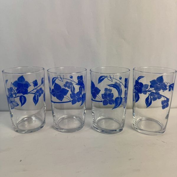 タンブラーグラス 4個セット まとめ売り 花柄 青色 コップ カップ ガラス 硝子 洋食器 長期保管品 V2g R7801拍卖