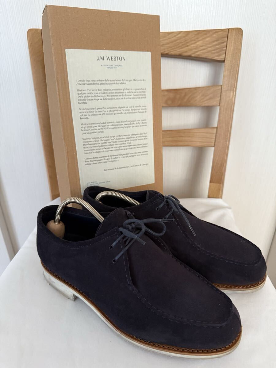 【超美品】J.M.WESTON ジェイエムウェストン ネイビー 紺 レザー ワラビー ミカエル Uチップ チロリアン スエード メンズ 7 26cmくらい拍卖