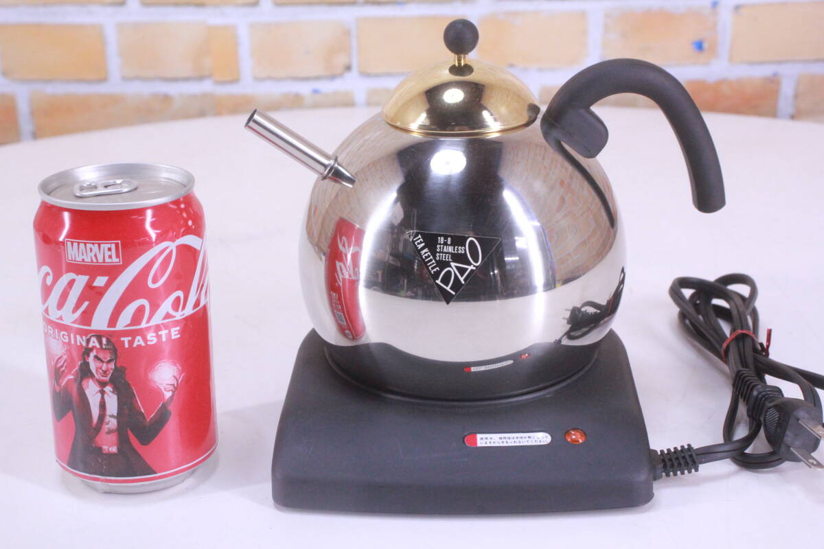 レトロ! ティーポット ケトル やかん 加温台セット TEA KETTLE PAO スタンレススチール 中古現状品■(Z3680)拍卖