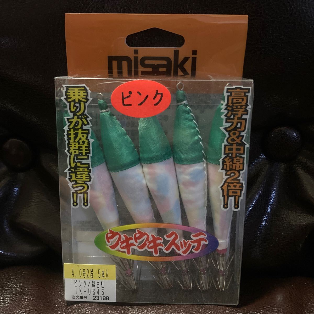 廃盤 レア 4号 5本入 ウキウキスッテ ピンク/緑白虹 デッドストック ミサキ ヤリイカ ケンサキイカ スッテ 美咲拍卖