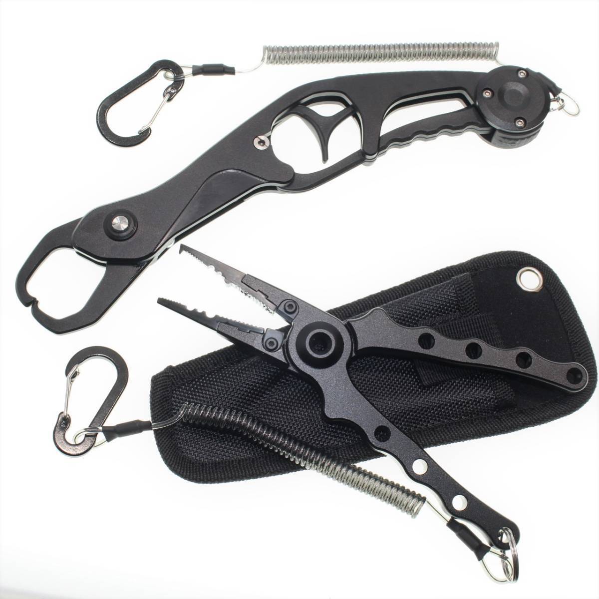 【送料無料】超軽量アルミ製 フィッシュグリップ フィッシングプライヤーセット オールブラック拍卖