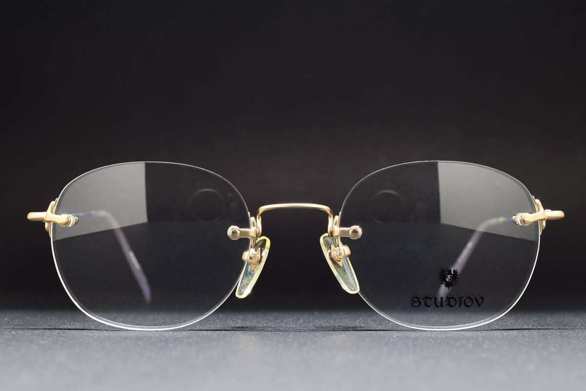 デッドストック STUDIOV 380 08M 51-20 リムレス ラウンド メガネ サングラス フレーム 日本製 Mゴールド/Mブルーマーブル ヴィンテージ 拍卖