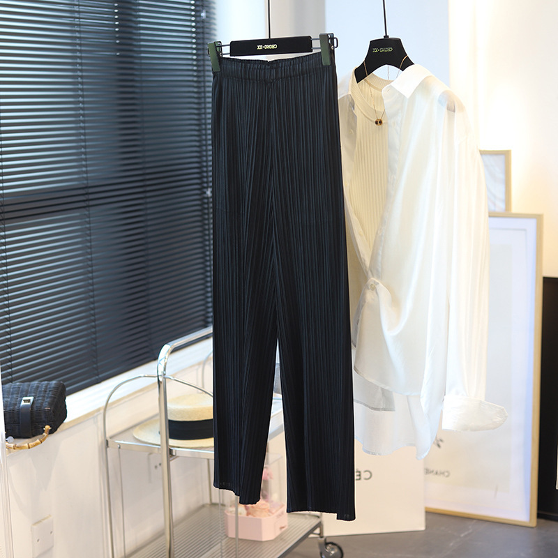 「同梱1万円送料無料」レディーストップス プリーツパンツ 肌触り いい 弾力があり通気性ドレープ性いい 楽ちん合わせ安いブラック拍卖