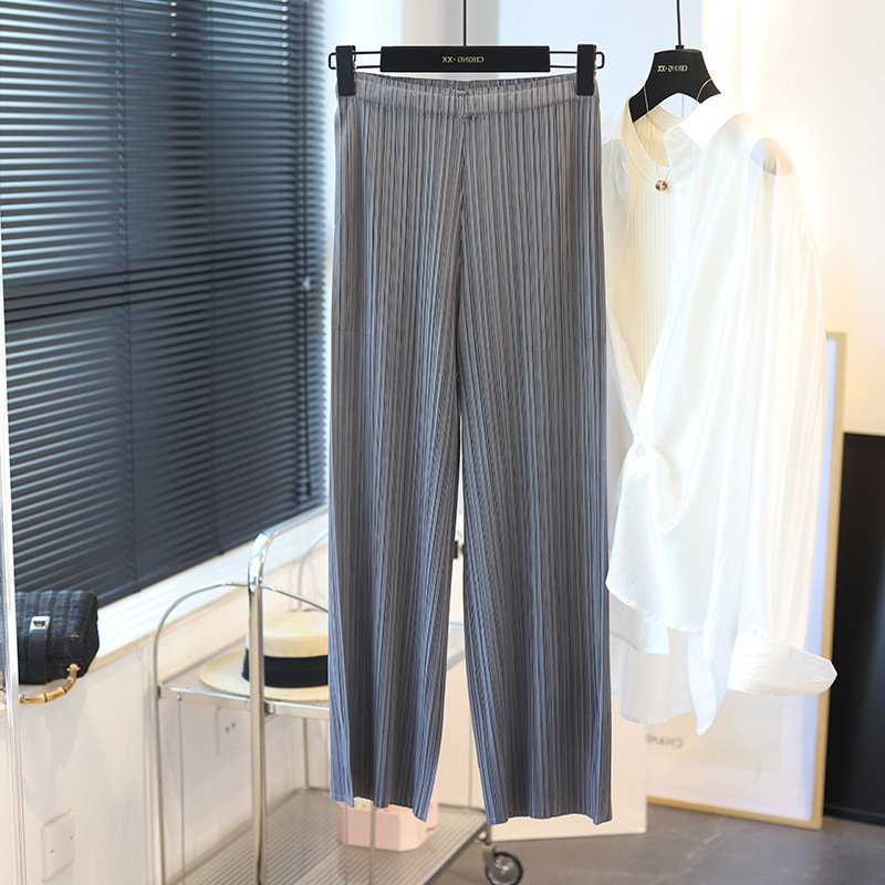 「同梱1万円送料無料」レディーストップス プリーツパンツ 肌触り いい 弾力があり通気性ドレープ性いい 楽ちん合わせ安い灰拍卖