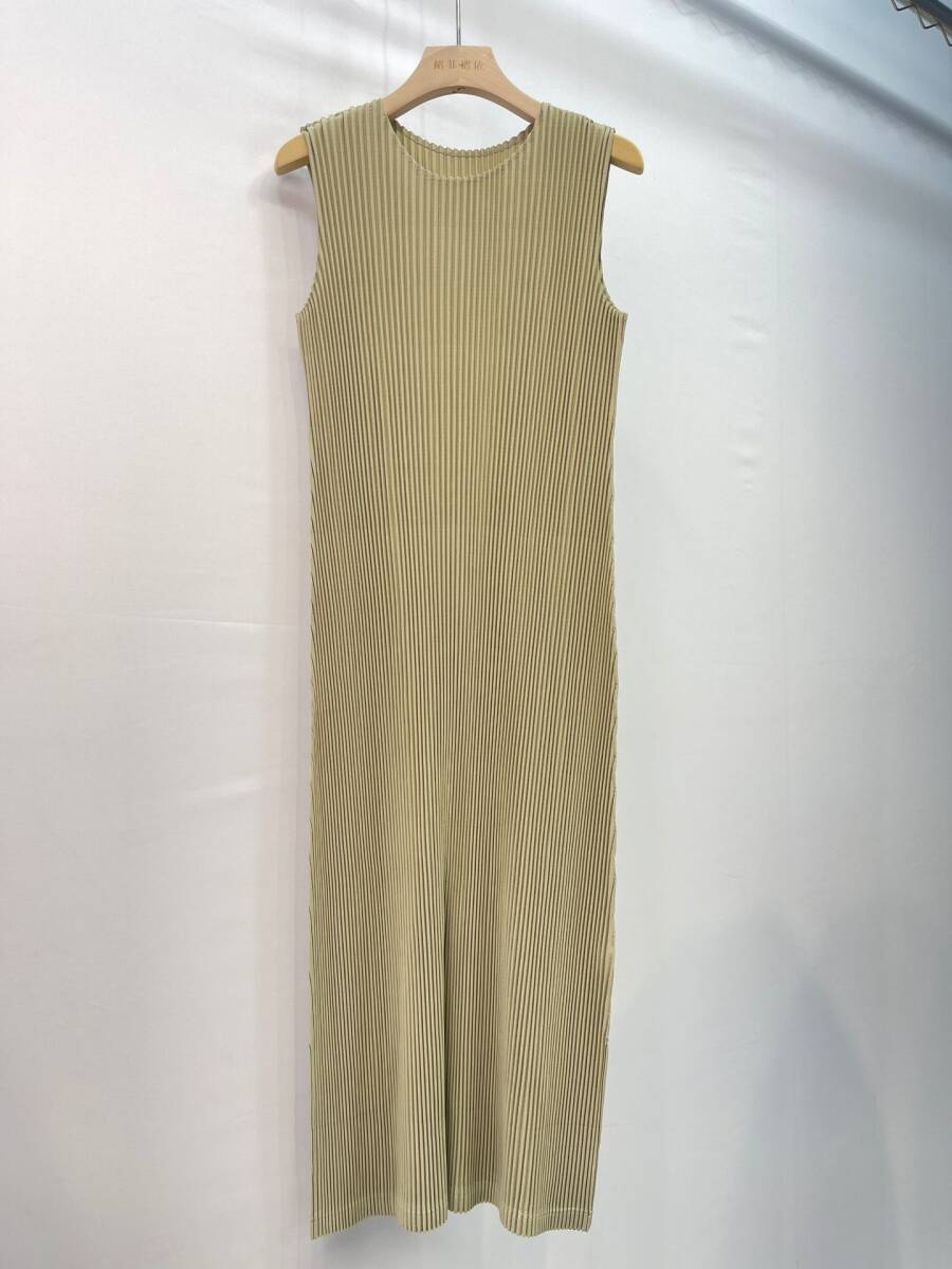 「同梱1万円送料無料」レディーストップスプリーツpleatsノースリーブワンピース弾力が肌触りドレープ性がいい大人可愛い気品グリーン拍卖