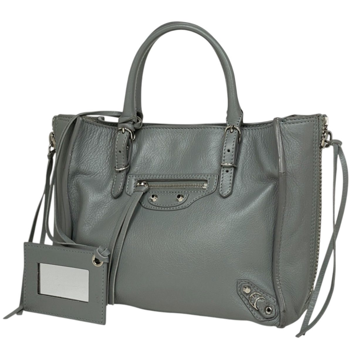 バレンシアガ BALENCIAGA ペーパー ミニ ハンドバッグ 2WAY ショルダーバッグ トートバッグ レザー グレー 357333 レディース 【中古】拍卖