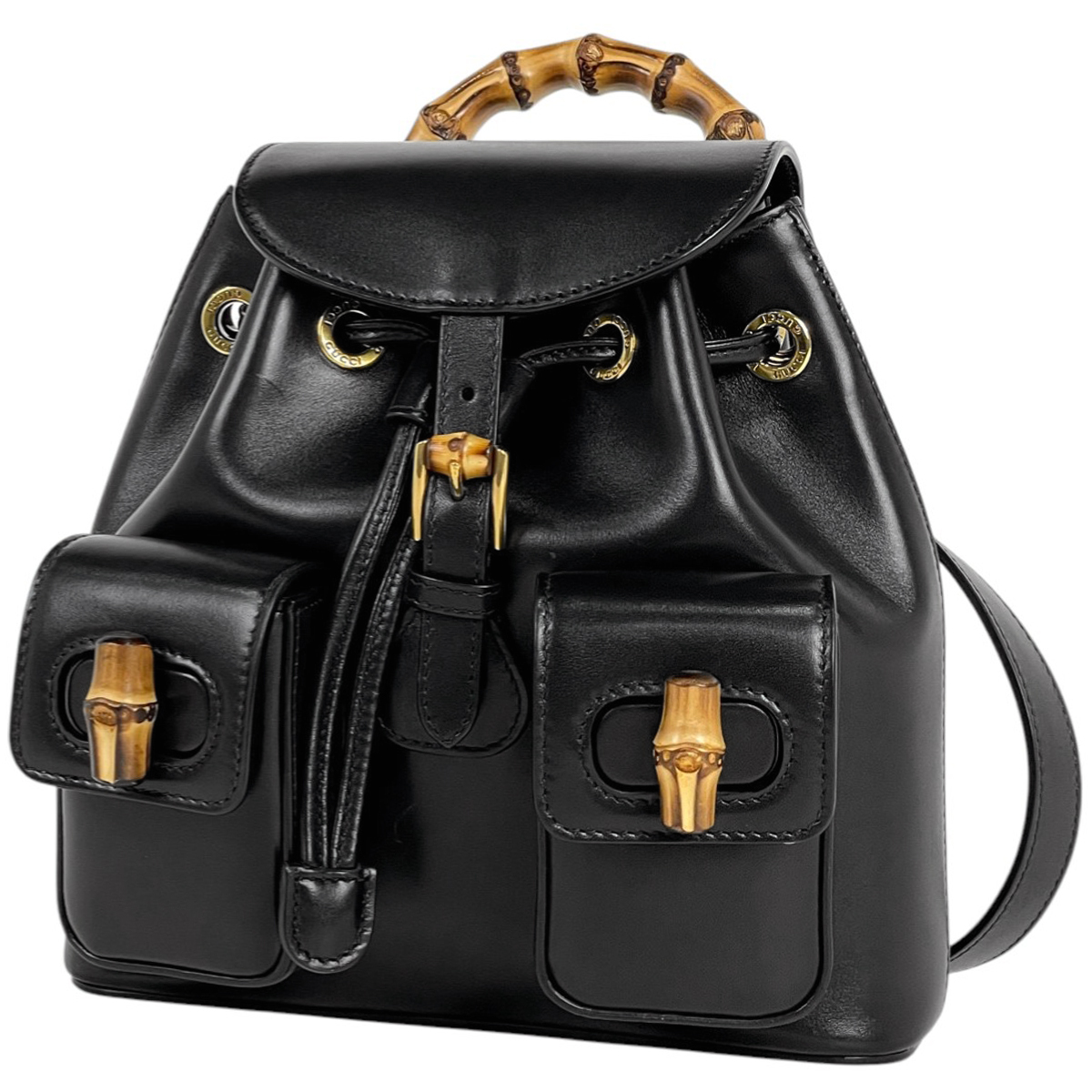 グッチ GUCCI バンブー リュックサック 竹 バックパック デイパック リュック レザー ブラック 702101 レディース 【中古】拍卖