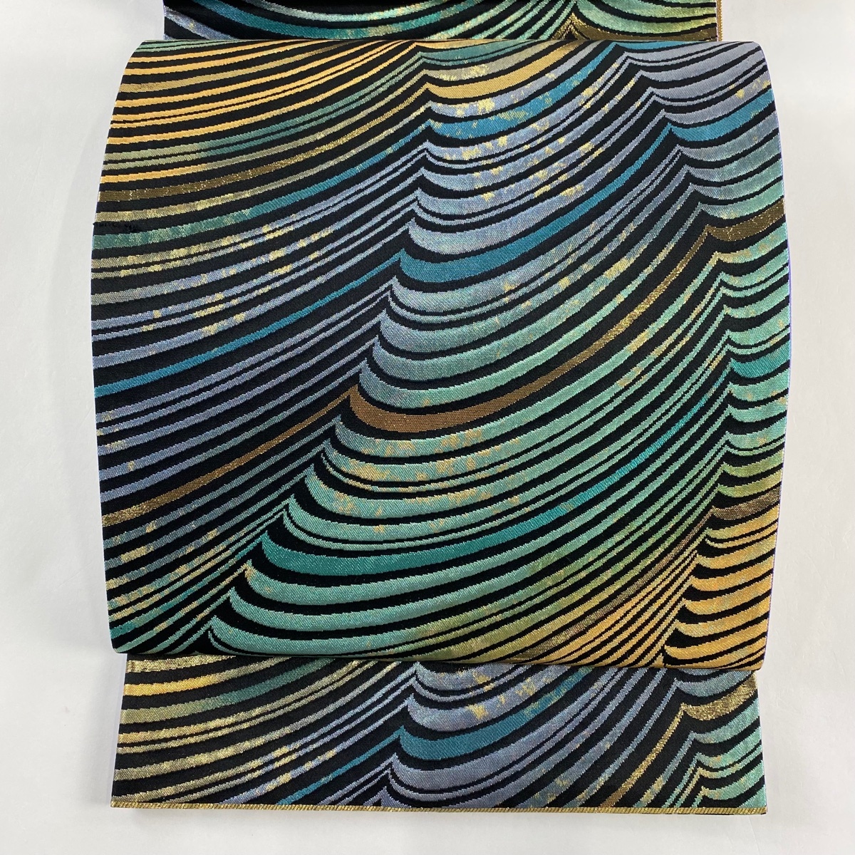 袋帯 美品 秀品 幾何学模様 箔 黒 六通 正絹 【中古】拍卖