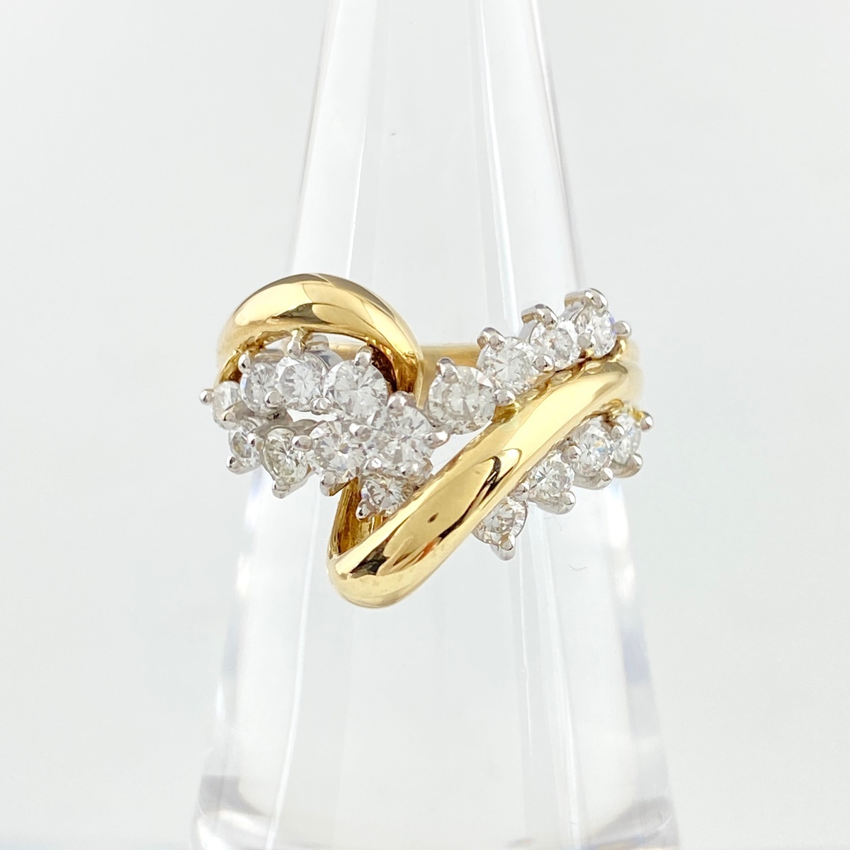 【在庫一掃】 メレダイヤ デザインリング YG イエローゴールド プラチナ リング 11.5号 K18 Pt900 ダイヤモンド 【中古】拍卖