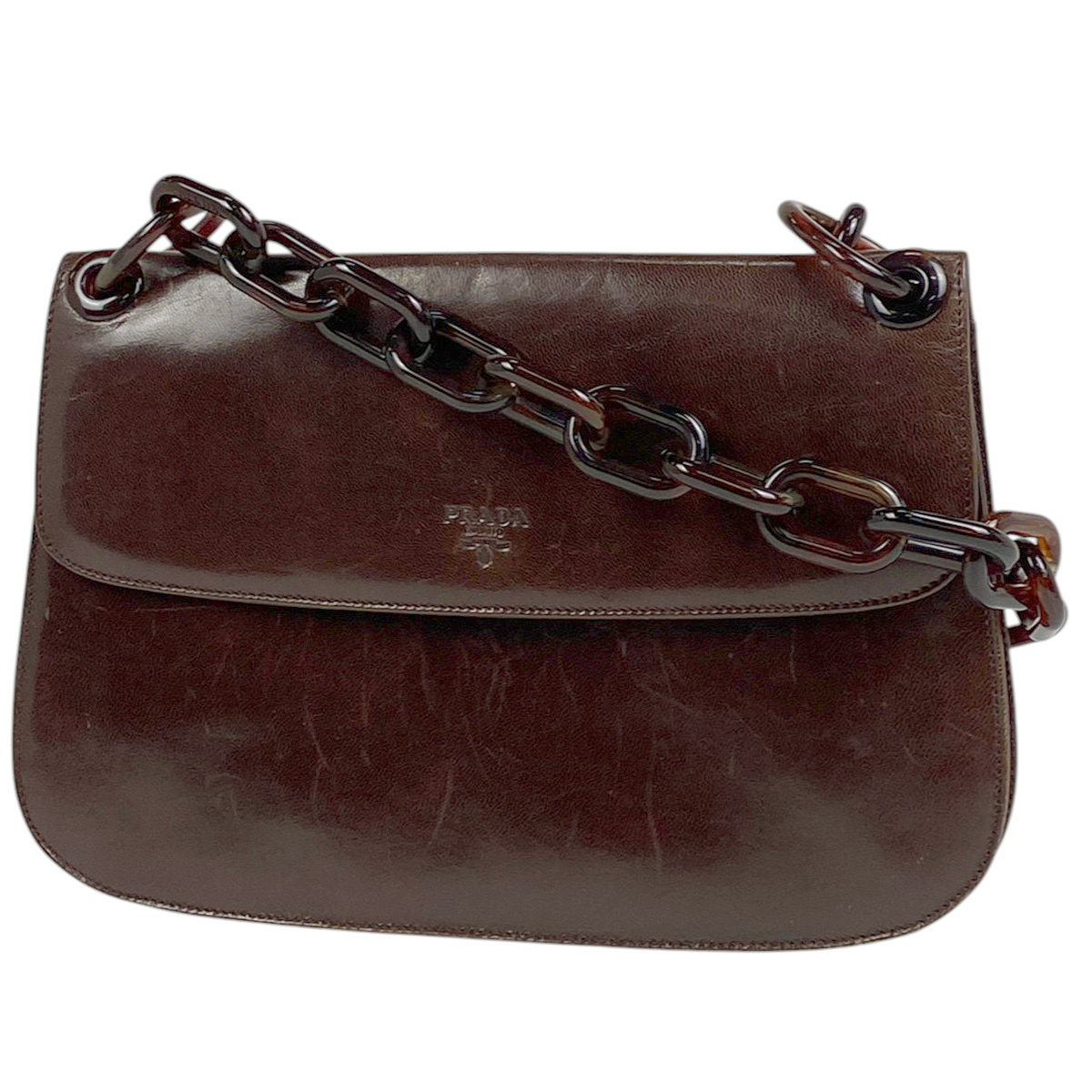 プラダ PRADA ロゴ プラチェーン ショルダーバッグ ワンショルダー ショルダーバッグ レザー ブラウン レディース 【中古】拍卖