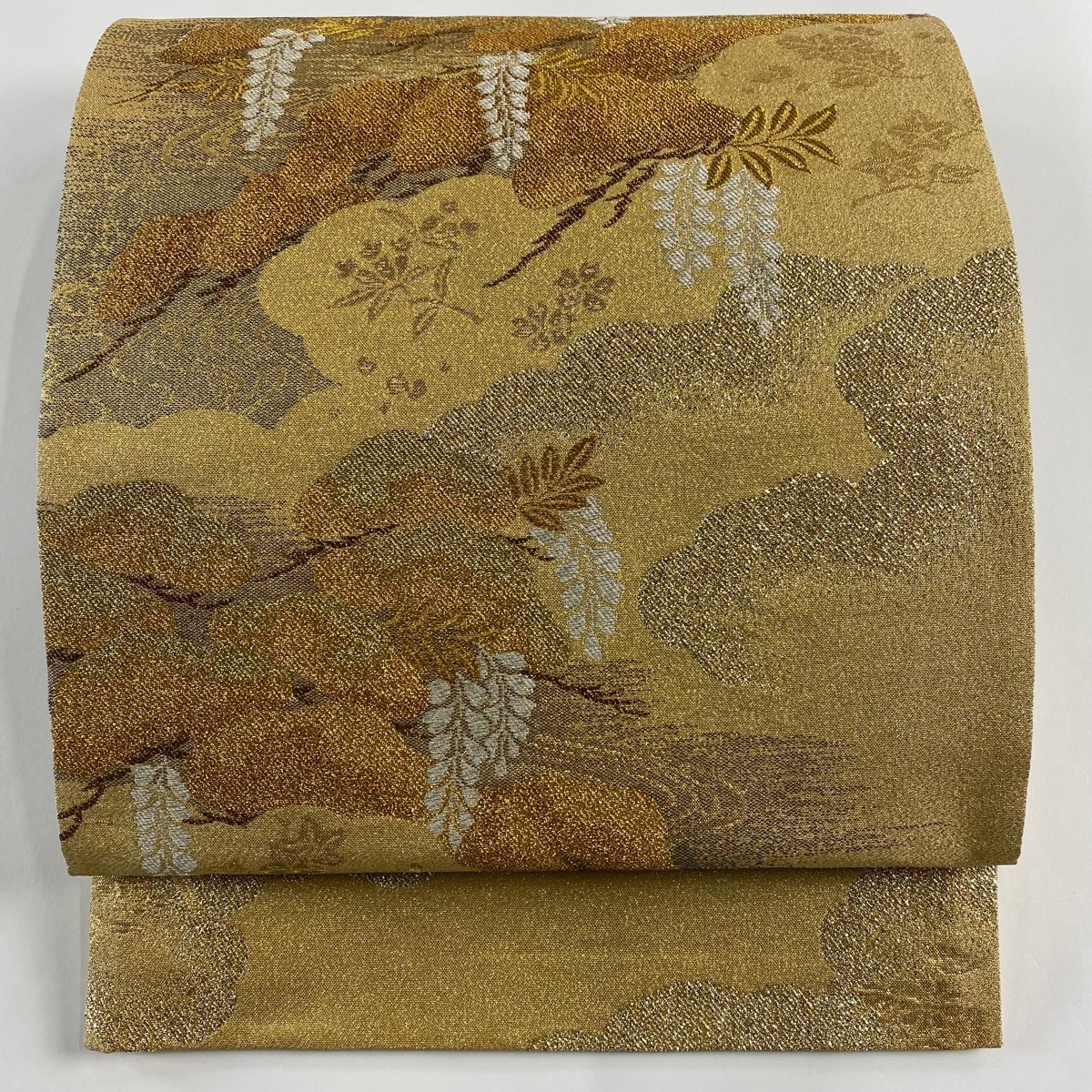 袋帯 名品 笠松 雲文 金銀糸 箔 金色 お太鼓柄 正絹 【中古】拍卖