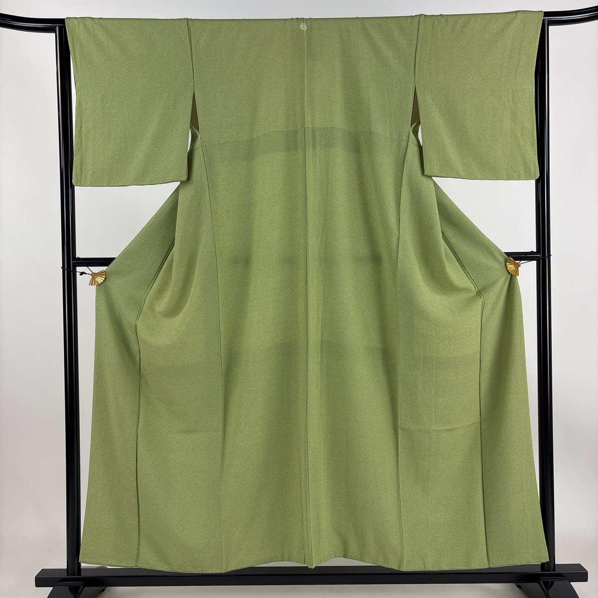 江戸小紋 身丈152.5cm 裄丈64.5cm M 袷 文字 黄緑色 正絹 秀品 一つ紋 【中古】拍卖