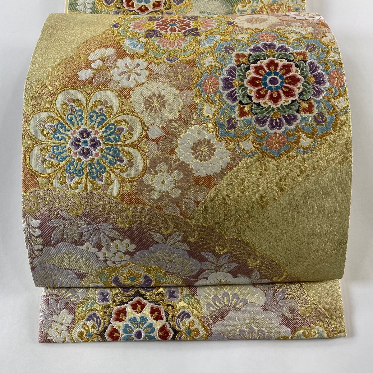 袋帯 美品 秀品 華文 草花 金糸 刺繍 金色 六通 正絹 【中古】拍卖