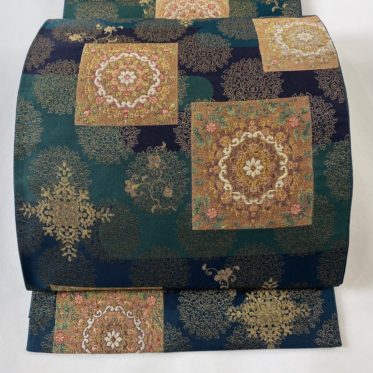 袋帯 美品 秀品 華文 花唐草 金銀糸 箔 深緑 六通 正絹 【中古】拍卖