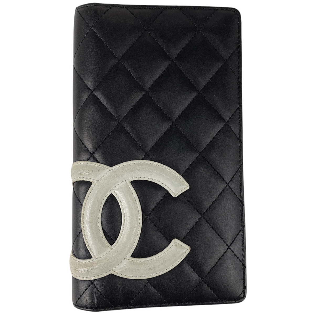シャネル CHANEL カンボンライン 二つ折り長財布 ココマーク 長財布 レザー ブラック ホワイト レディース 【中古】拍卖
