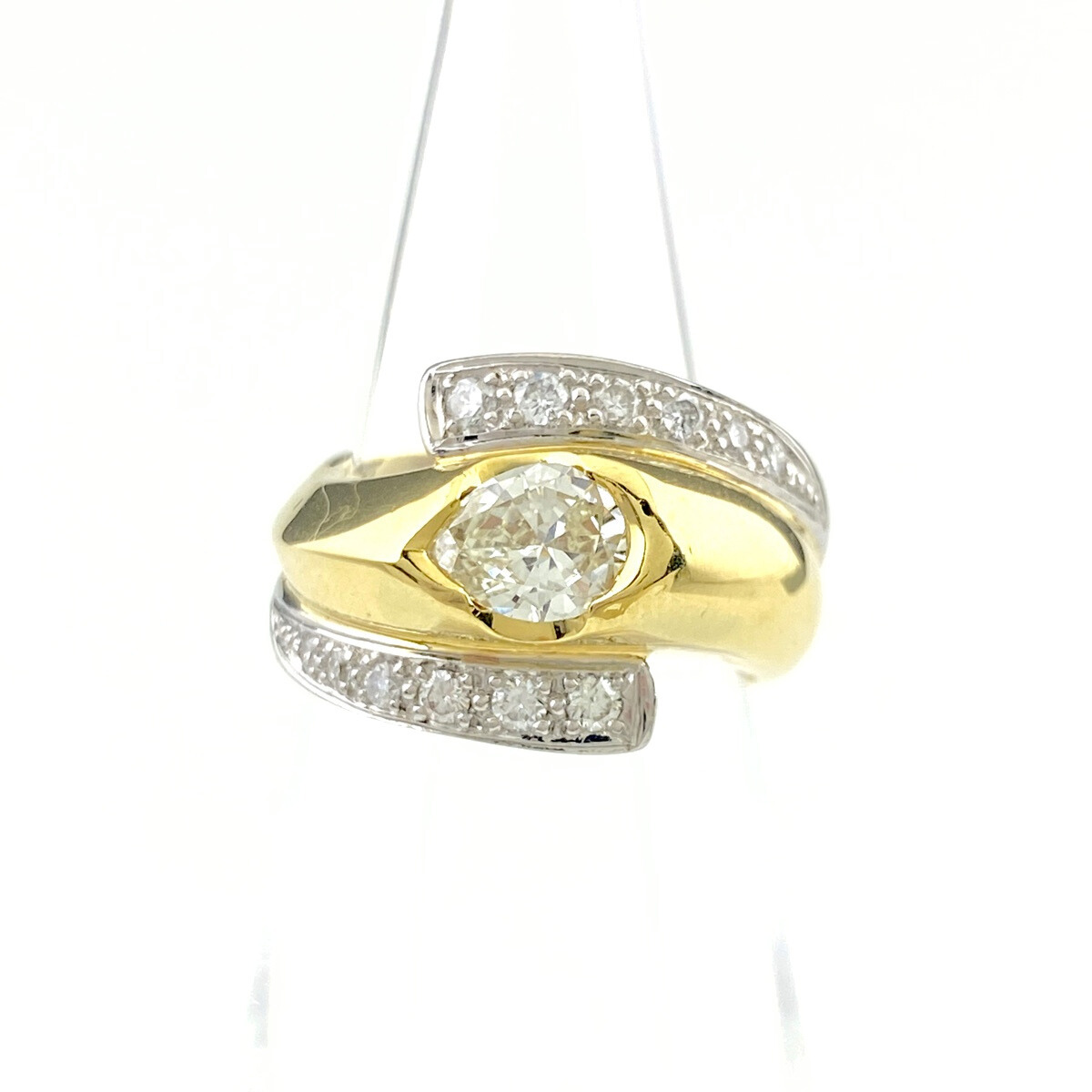 木内賢治 Kenji kiuchi ダイヤモンド デザインリング YG イエローゴールド プラチナ 指輪 メレダイヤ 12号 K18 Pt900 レディース 中古拍卖