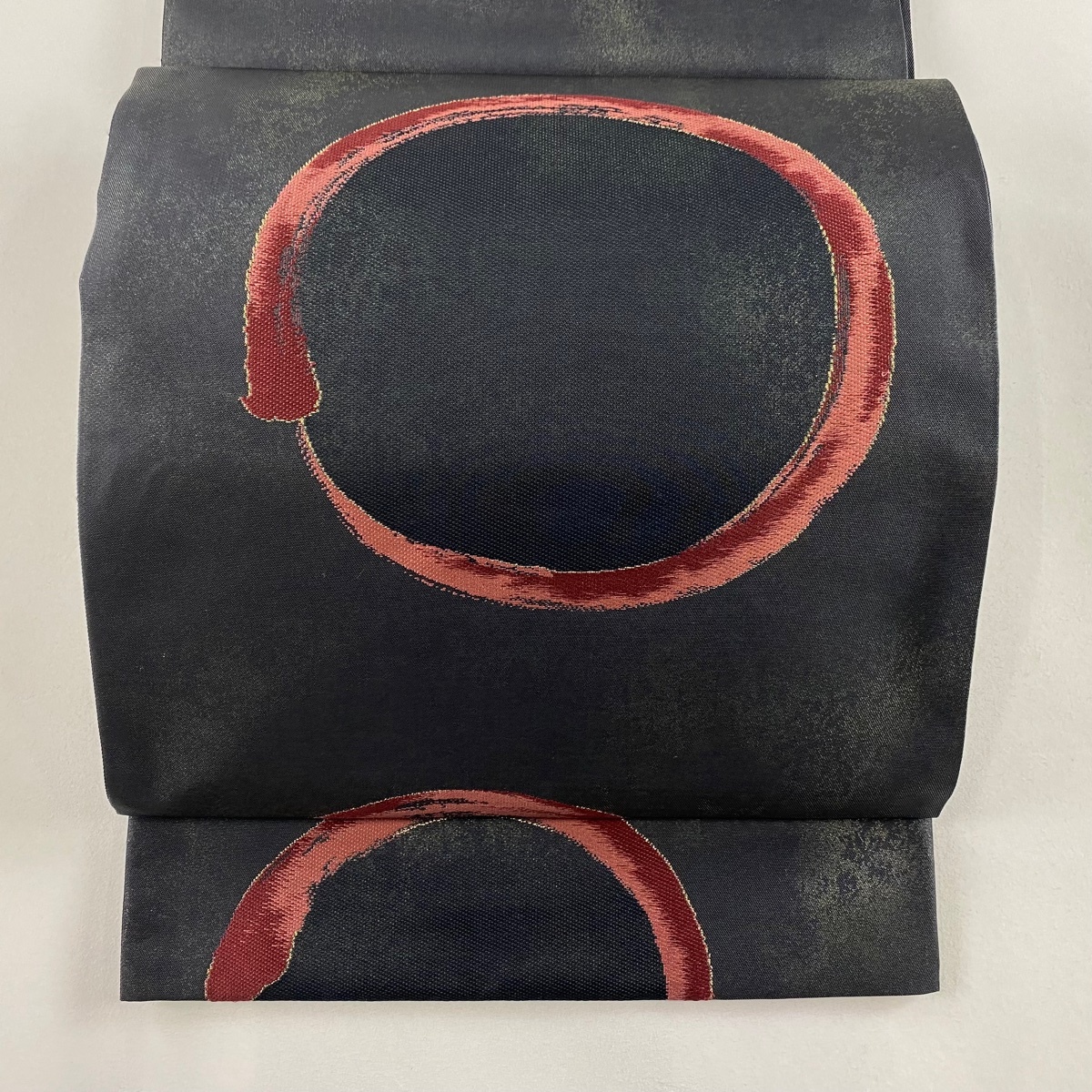 袋帯 美品 秀品 丸文 幾何学模様 箔 墨色 六通 正絹 【中古】拍卖