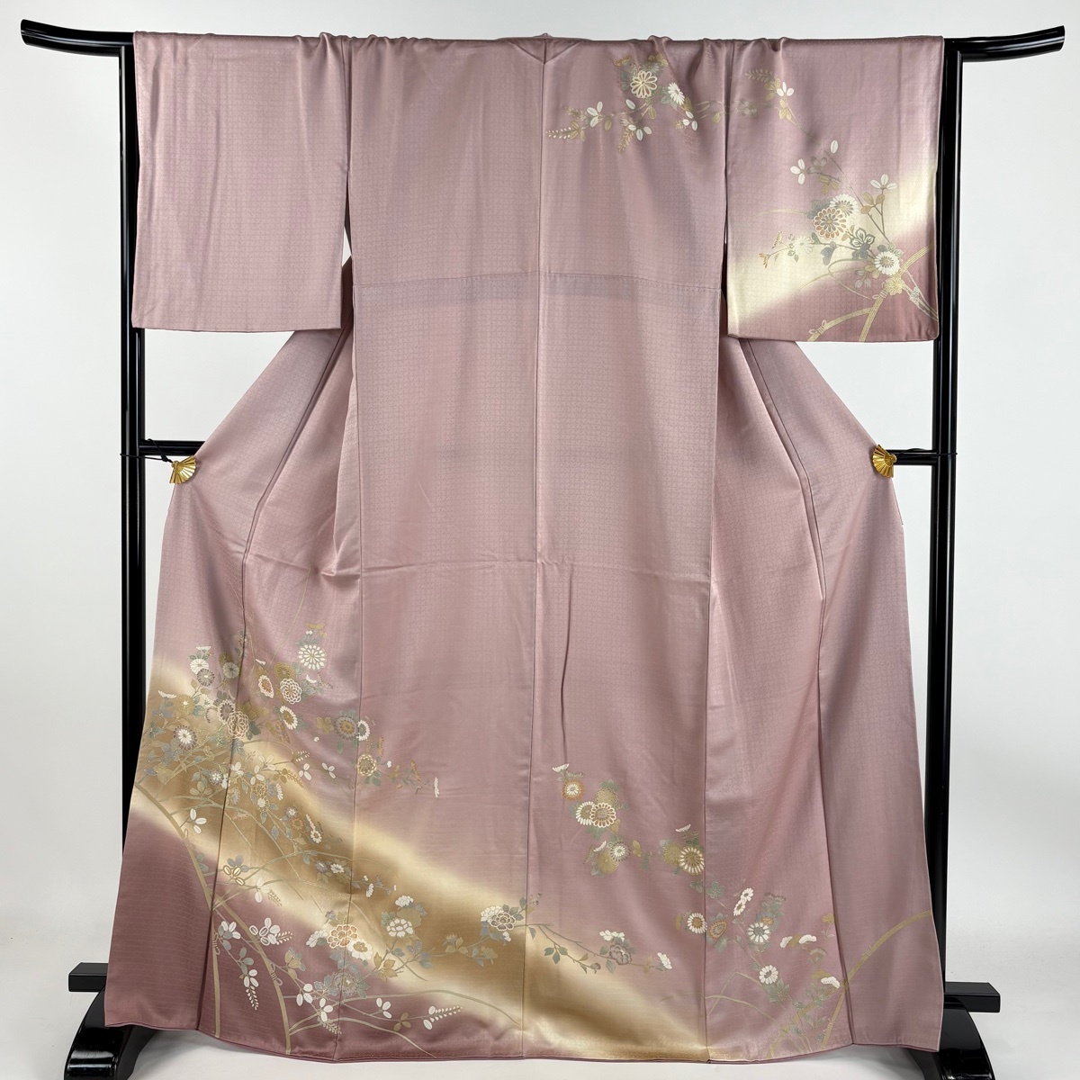 訪問着 身丈168cm 裄丈68cm L 袷 菊 萩 金彩 ぼかし 薄紫 正絹 美品 秀品 【中古】拍卖