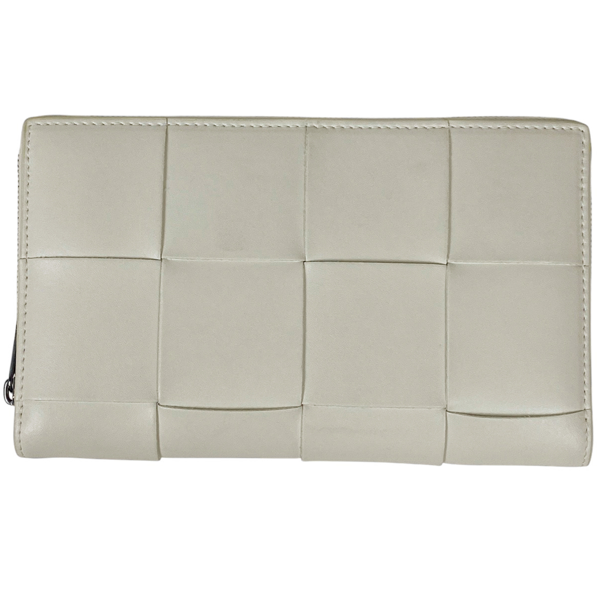 【在庫一掃】 ボッテガヴェネタ カセット ジップアラウンド ウォレット イントレチャート 長財布 レザー ホワイト 649607 中古拍卖