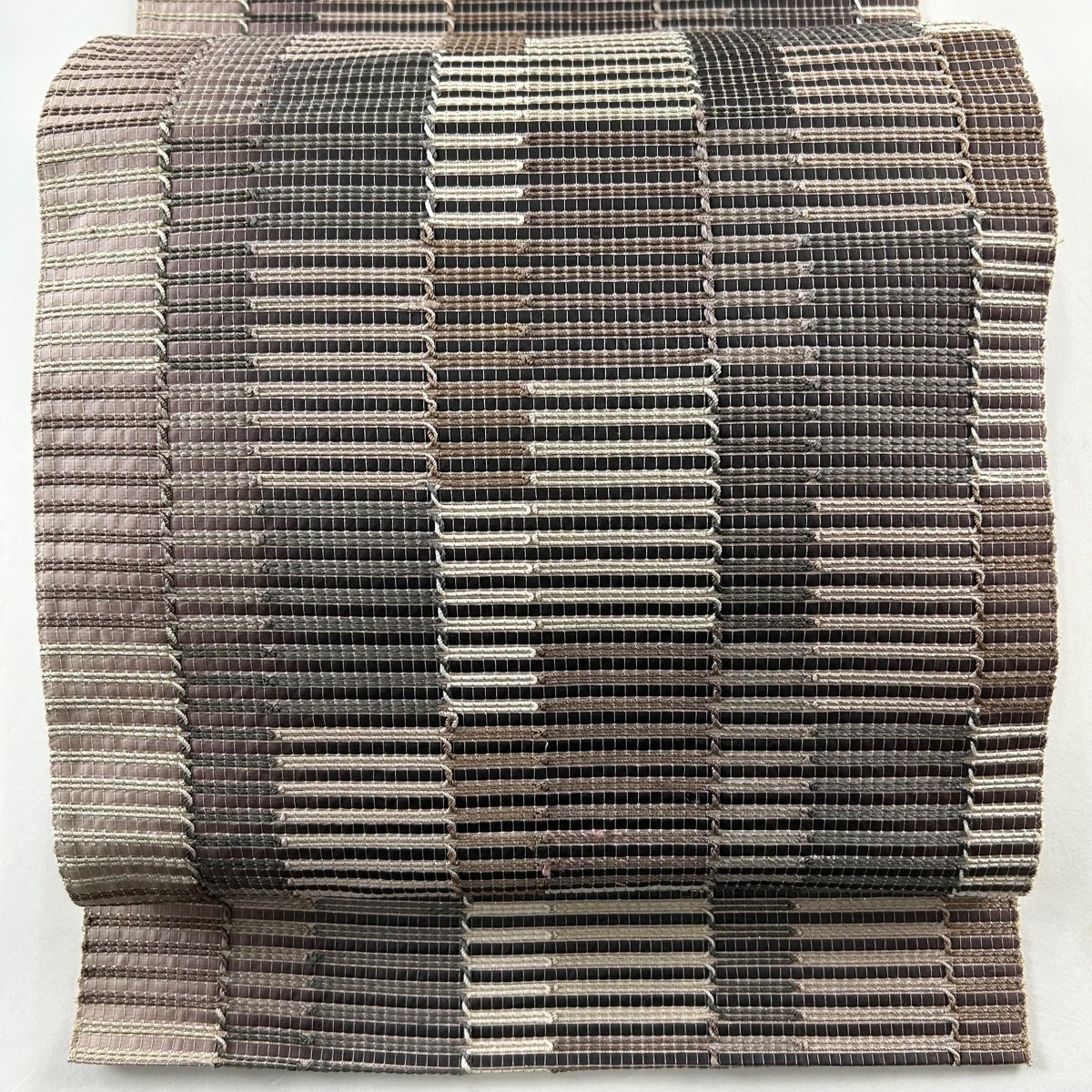 名古屋帯 美品 名品 八寸名古屋帯 松葉仕立て 縞 金糸 灰紫 正絹 【中古】拍卖