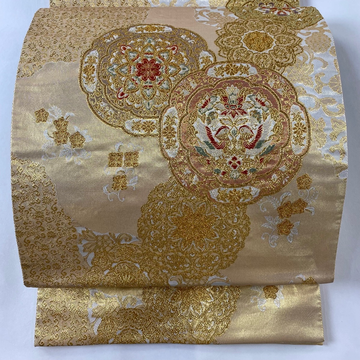 袋帯 美品 秀品 華文 鳥 金糸 箔 金色 六通 正絹 【中古】拍卖