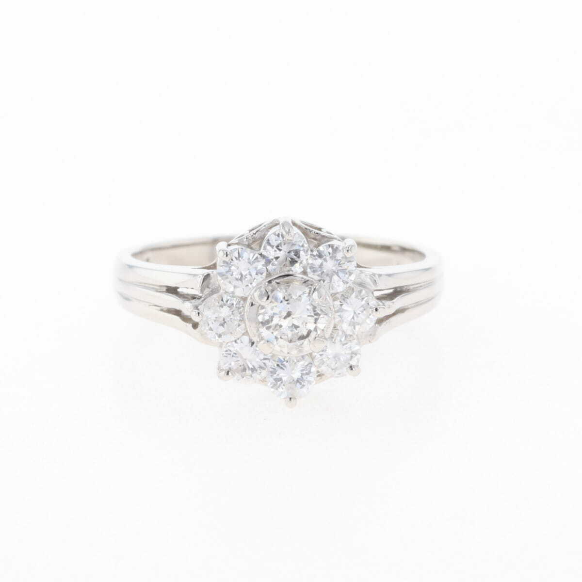 フラワーモチーフ デザインリング プラチナ 指輪 メレダイヤ 花 リング 10.5号 Pt900 ダイヤモンド レディース 【中古】拍卖