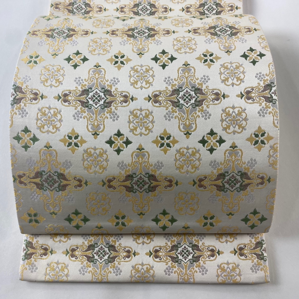 袋帯 美品 逸品 龍村美術織物 ほていや 京袋帯 十字花紋 クリーム 六通 正絹 【中古】拍卖