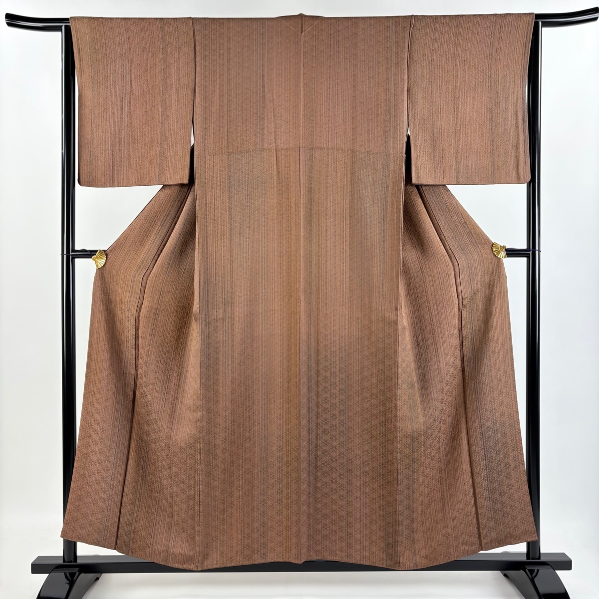 小紋 身丈154.5cm 裄丈63cm S 袷 縞 地紋 小豆色 正絹 美品 秀品 【中古】拍卖