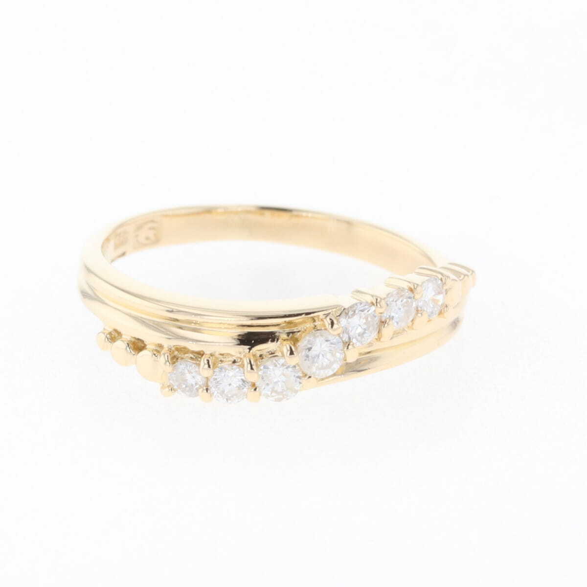 【在庫一掃】 メレダイヤ デザインリング YG イエローゴールド 指輪 リング 6.5号 K18 ダイヤモンド 【中古】拍卖