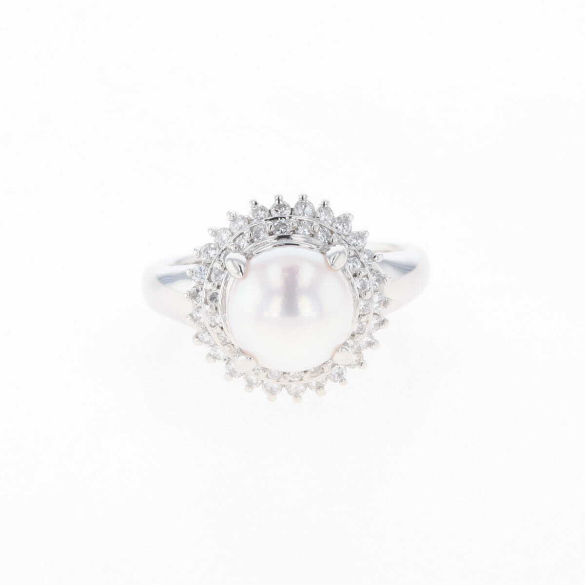 【在庫一掃】 パール デザインリング プラチナ 指輪 メレダイヤ 真珠 リング 11.5号 Pt850 パール ダイヤモンド 【中古】拍卖