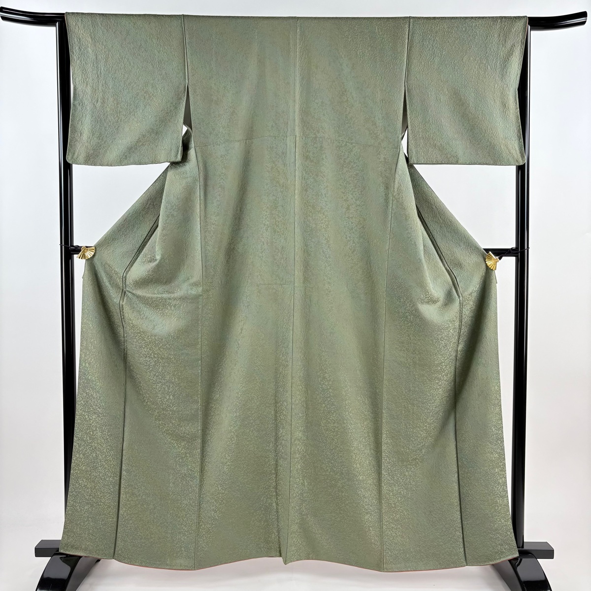 小紋 身丈161.5cm 裄丈65.5cm M 袷 地紋 斜ぼかし よもぎ色 正絹 美品 秀品 【中古】拍卖