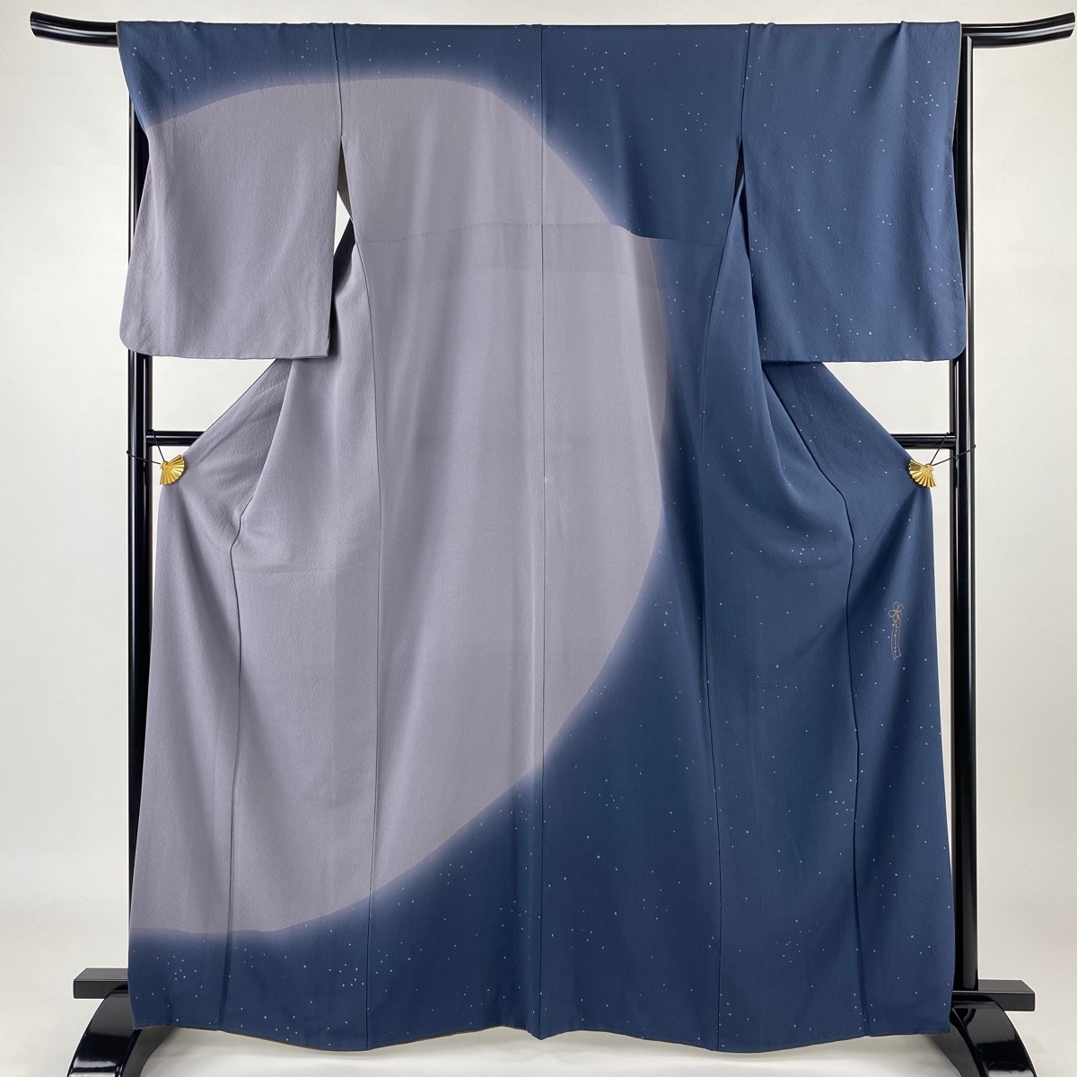 訪問着 身丈166cm 裄丈67.5cm L 袷 辻村ジュサブロー 落款 幾何学模様 染分け 灰紫 正絹 名品 【中古】拍卖