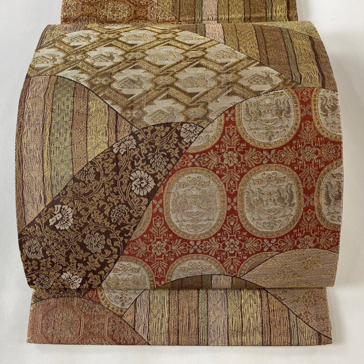 袋帯 美品 秀品 有栖川文様 花唐草 箔 金糸 灰茶 六通 正絹 【中古】拍卖