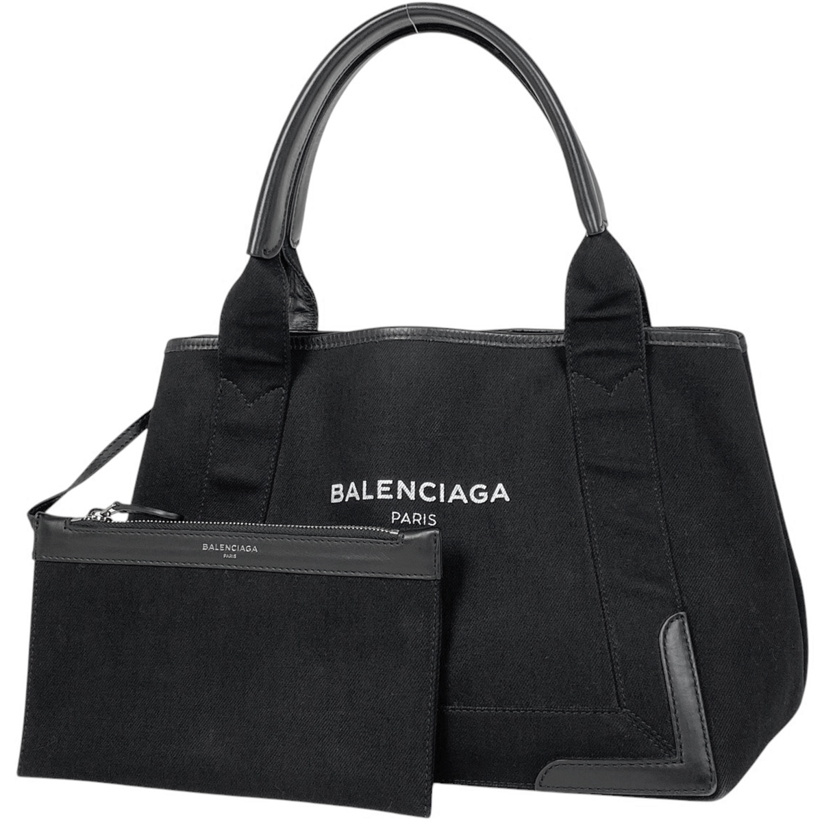 バレンシアガ BALENCIAGA ネイビー スモール カバス ハンドバッグ ロゴ トートバッグ キャンバス ブラック 339933 レディース 【中古】拍卖
