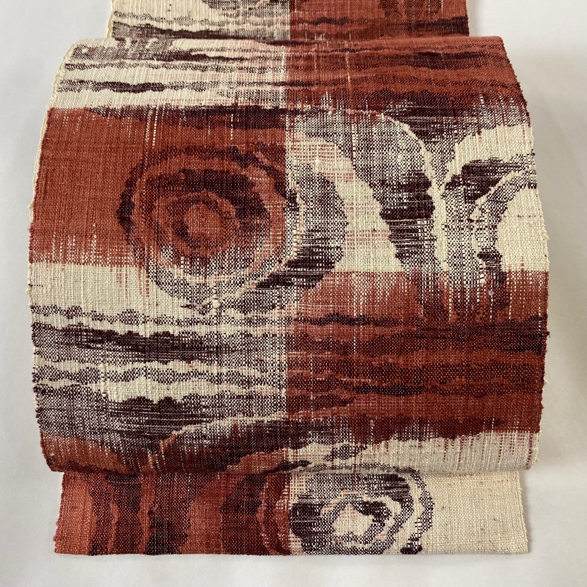 名古屋帯 美品 秀品 八寸名古屋帯 松葉仕立て 幾何学 市松 クリーム 正絹 【中古】拍卖