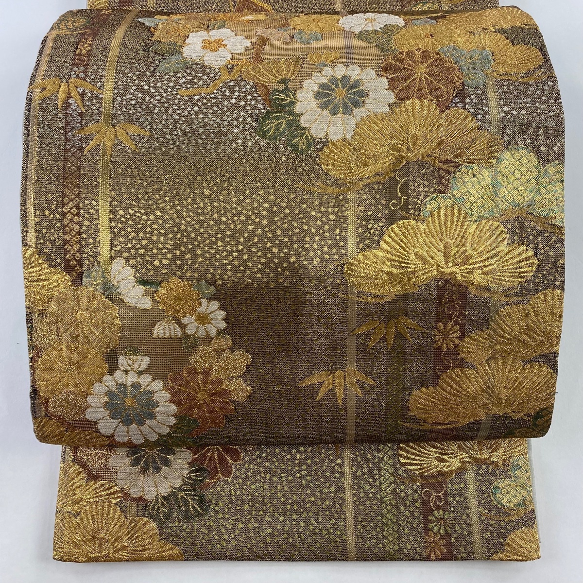 袋帯 美品 秀品 蝶 松竹梅 箔 金色 六通 正絹 【中古】拍卖