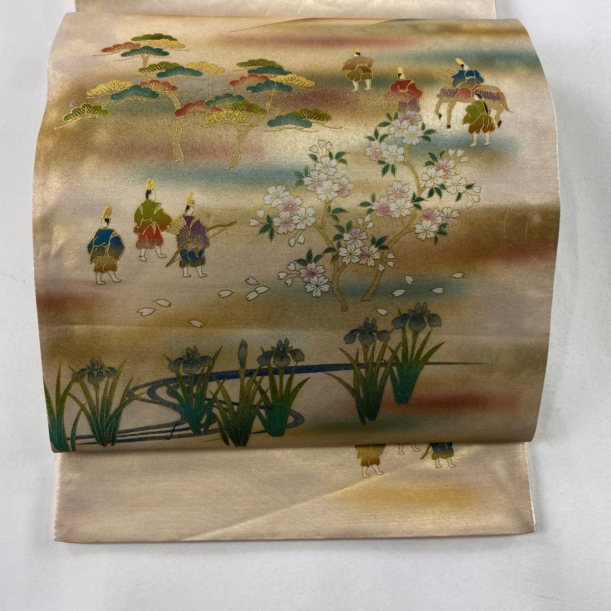 袋帯 秀品 人物 松 金色 お太鼓柄 正絹 【中古】拍卖