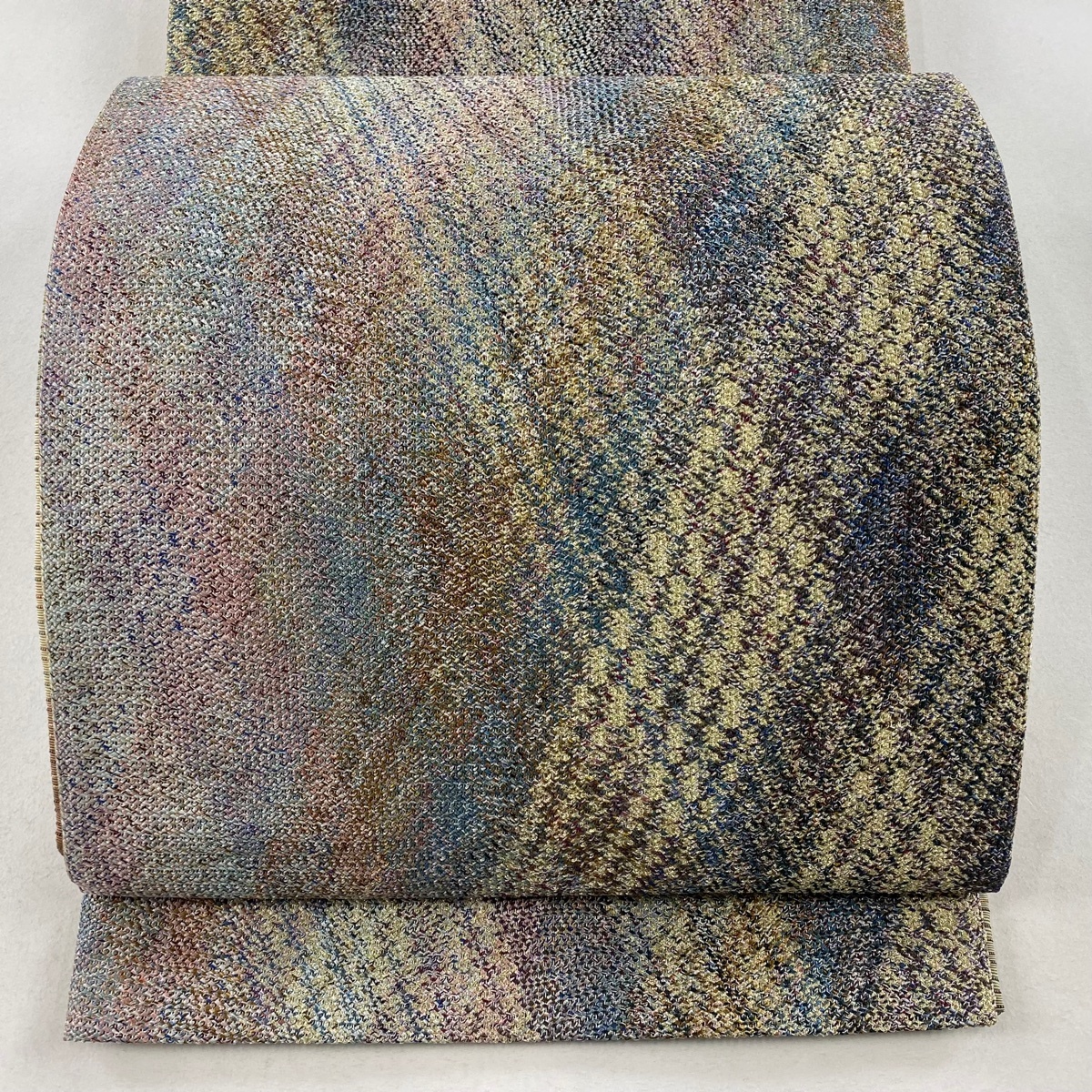 袋帯 美品 名品 斜縞 金糸 紫 全通 正絹 【中古】拍卖