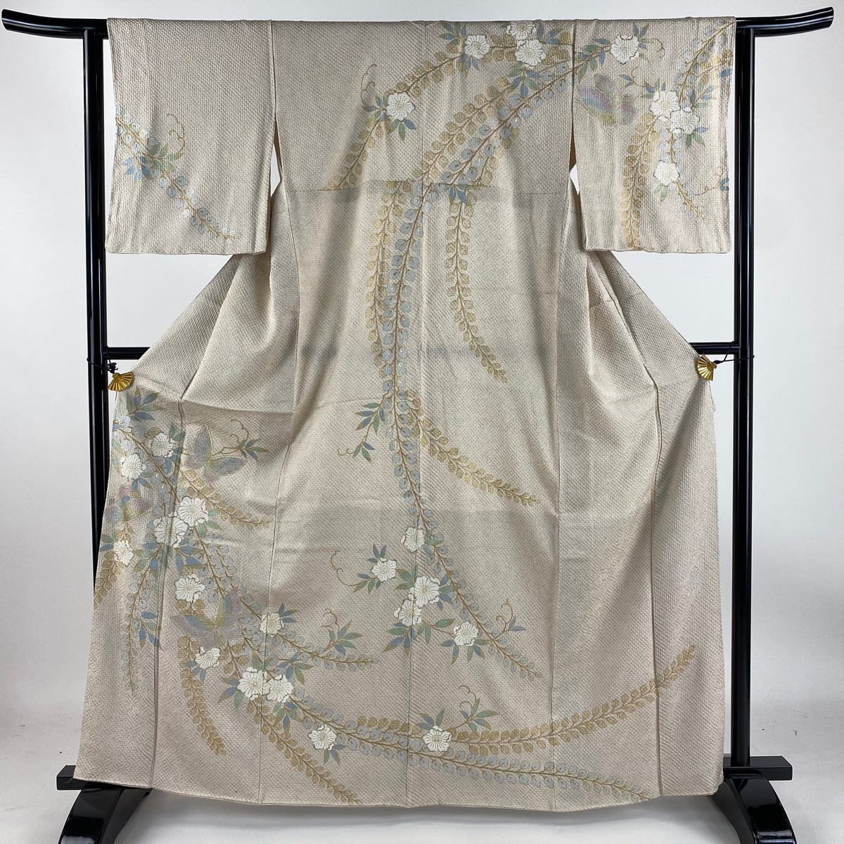 訪問着 身丈164cm 裄丈62cm S 袷 蝶 辻が花柄 金彩 絞り ピンクベージュ 正絹 名品 【中古】拍卖