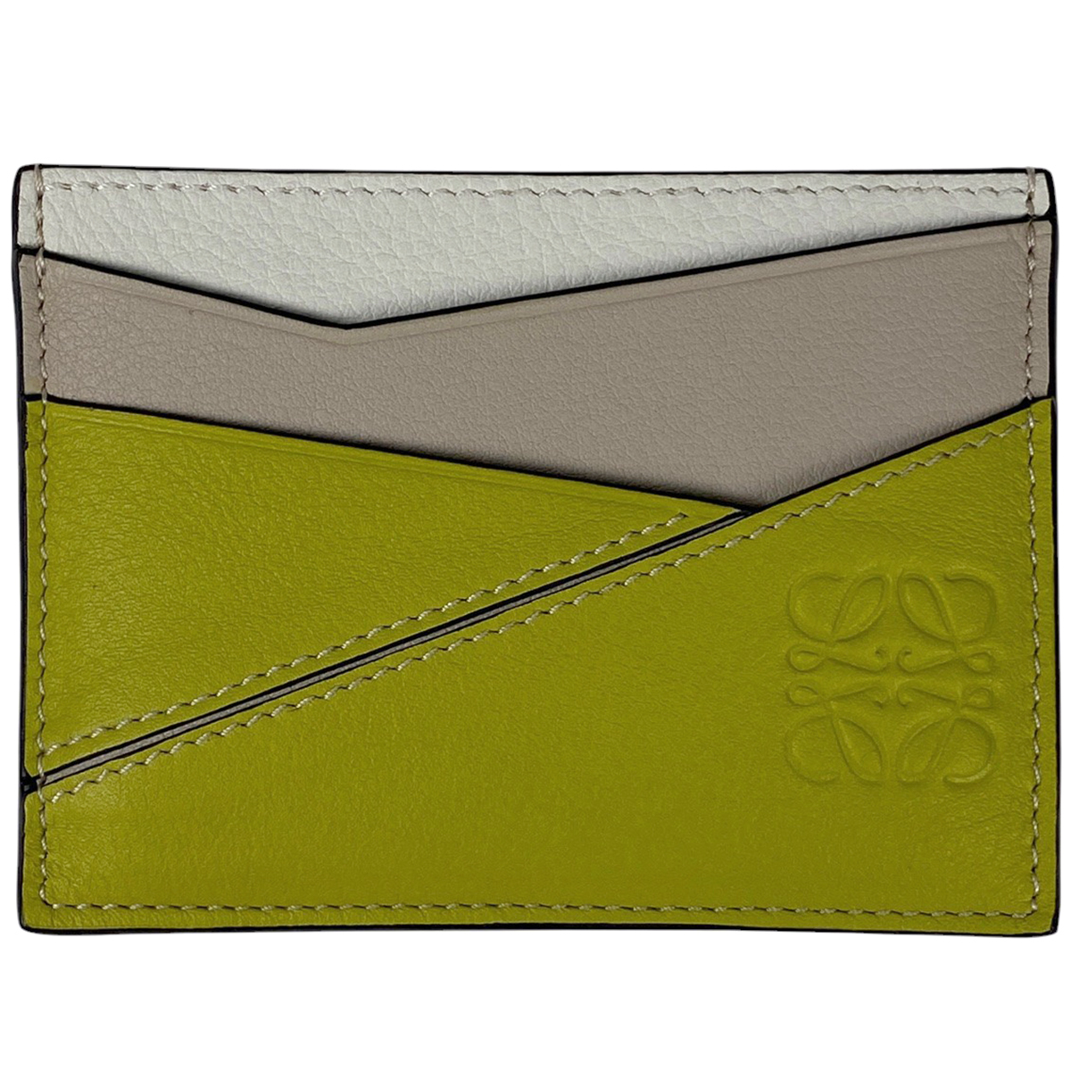 ロエベ LOEWE アナグラム カードケース カード入れ 定期入れ パスケース レザー ホワイト ベージュ ライトグリーン レディース 【中古】拍卖